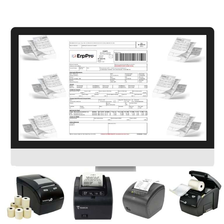 Emissor de nota fiscal eletrônico mostrando geração automática de NF-e, NFC-e e NFS-e