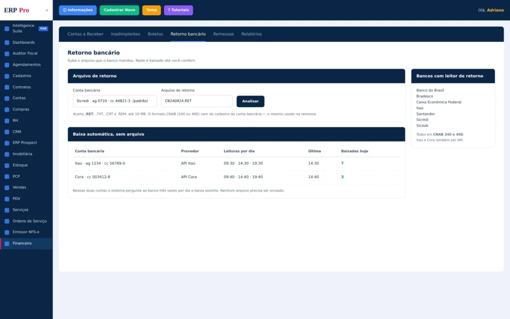 Importação do arquivo, com as contas que já baixam por API