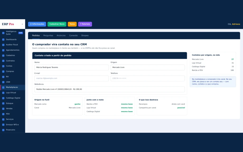 O comprador do canal virando contato no CRM, com a origem