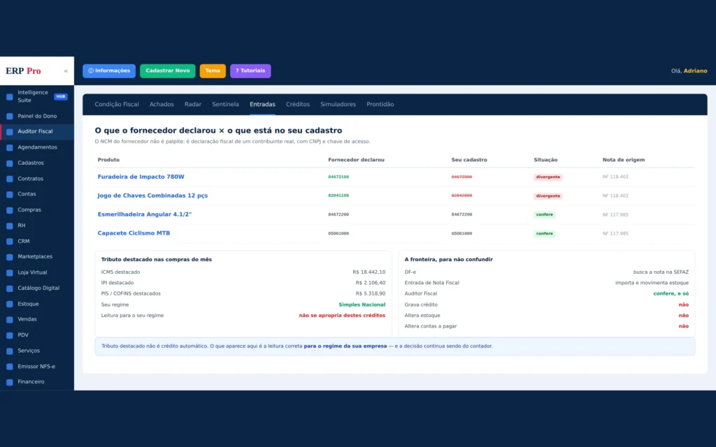 A conferência item a item contra o XML do fornecedor