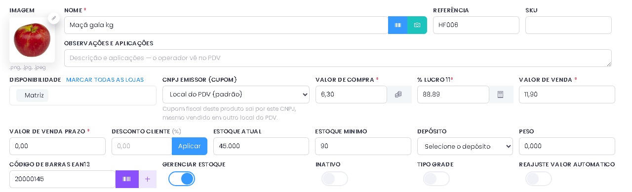 Como gerar código de barras interno no cadastro de produto do ERPPro