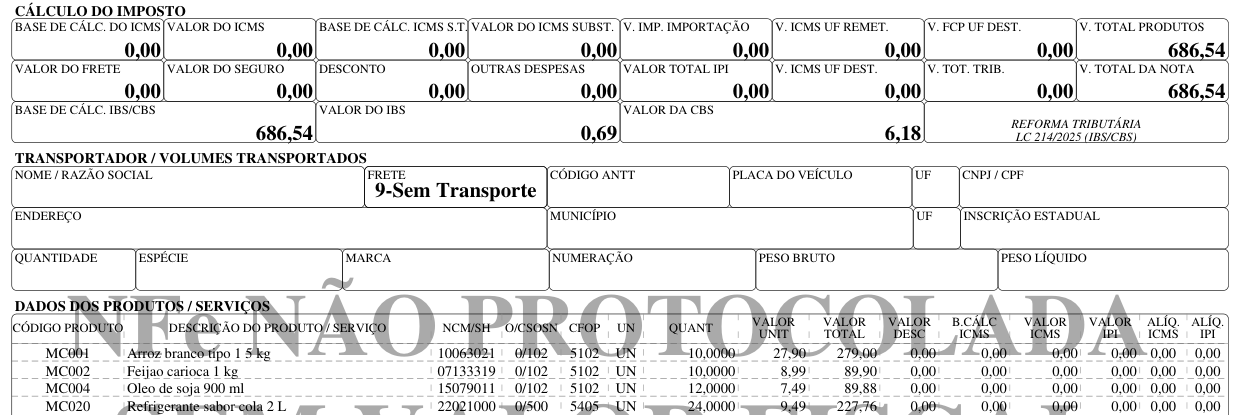 Nota fiscal com IBS e CBS de 2026 emitida no ERPPro