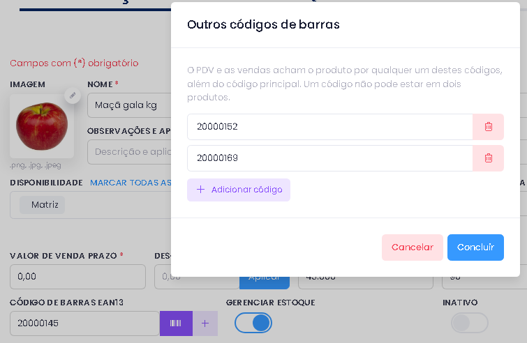 Gerar código de barras extra para o mesmo produto no ERPPro