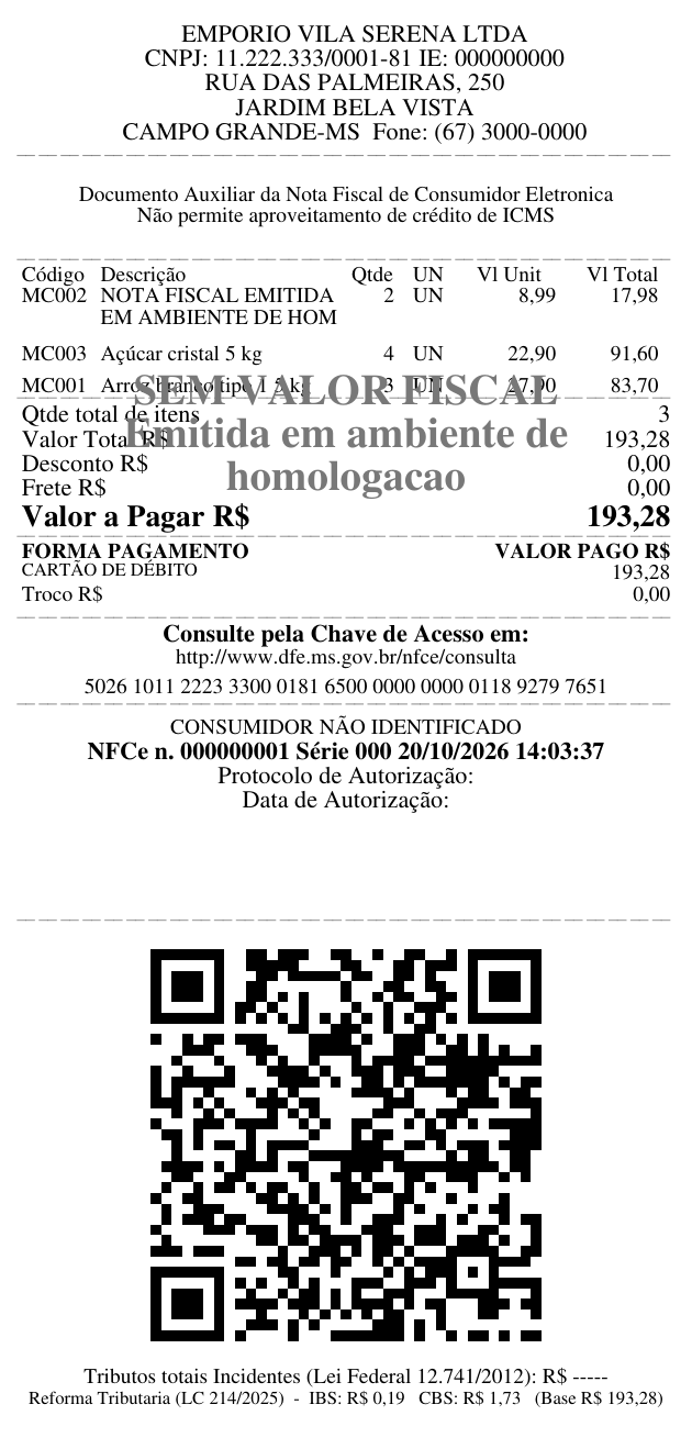 Cupom fiscal com IBS e CBS no ERPPro