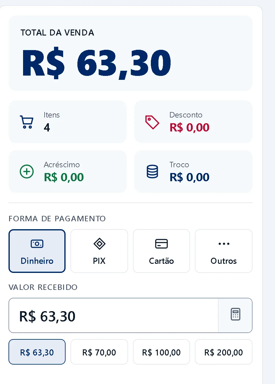 Detalhe do pagamento no Caixa Ágil com dinheiro, valor recebido e troco