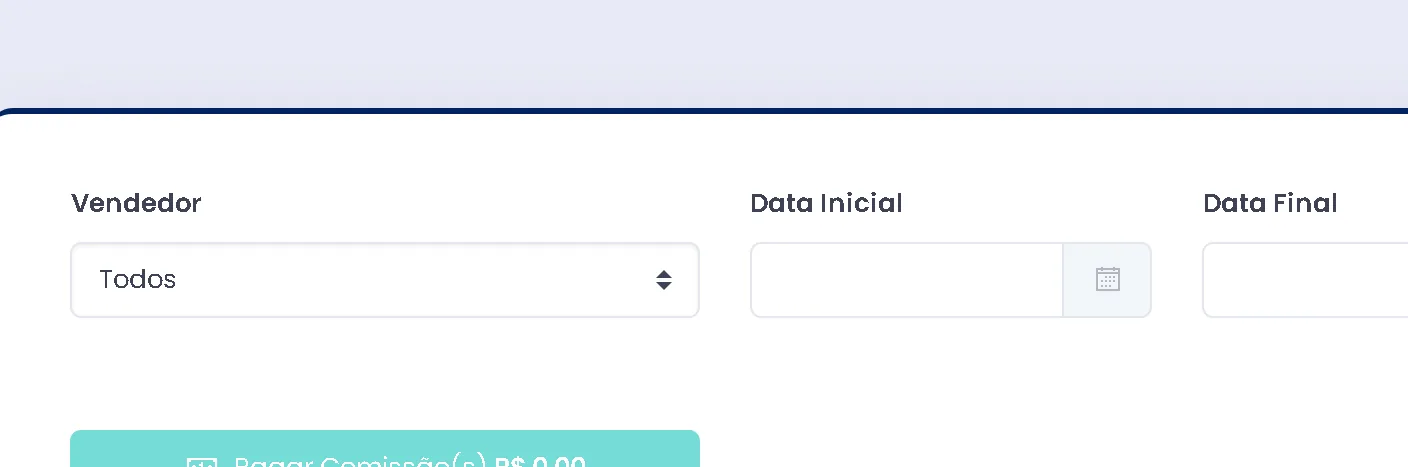 Botão Pagar comissões e filtros por vendedor e período no ERPPro