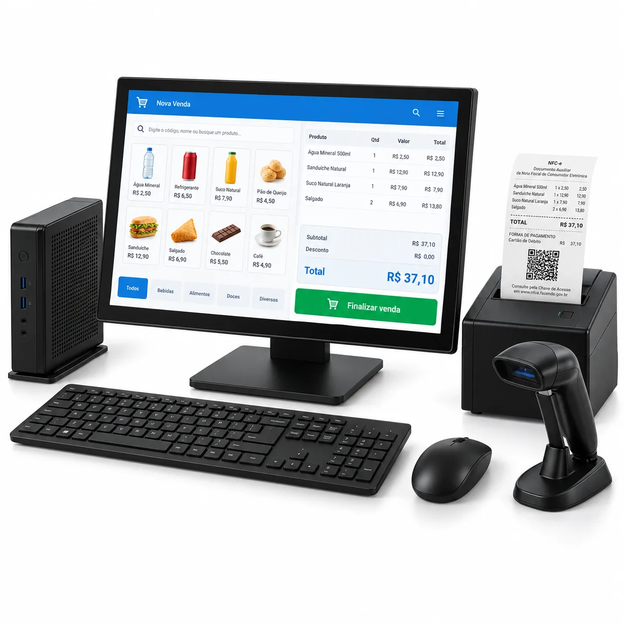 Equipamentos para PDV Equipamentos para PDV: computador com monitor, impressora de cupom, leitor de código de barras e teclado