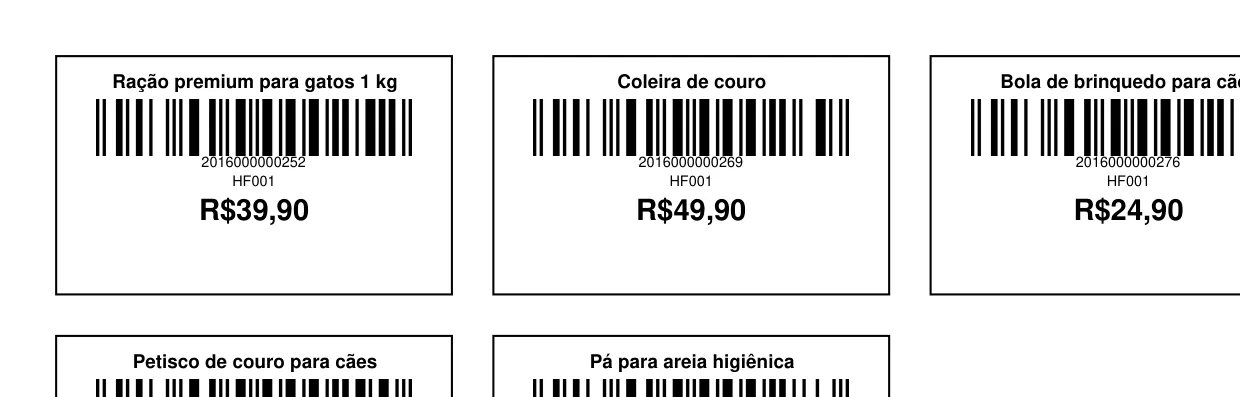 Etiquetas 50x30 com código de barras e preço geradas pelo ERPPro