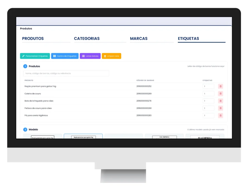 Gerar etiquetas com código de barras no ERPPro para produtos de pet shop no modelo 50x30