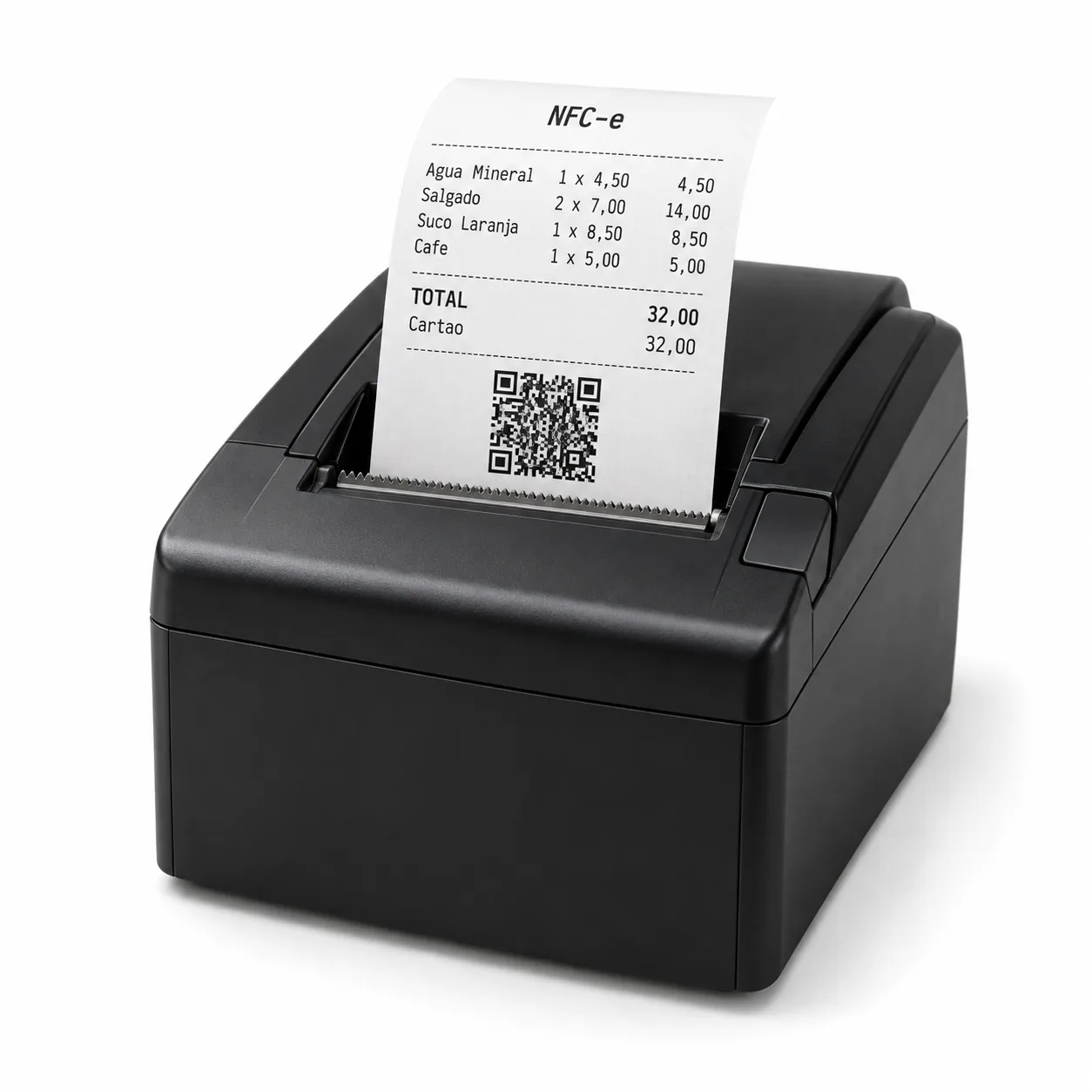 Impressora para cupom fiscal Impressora para cupom fiscal térmica de 80 mm imprimindo uma NFC-e com QR Code