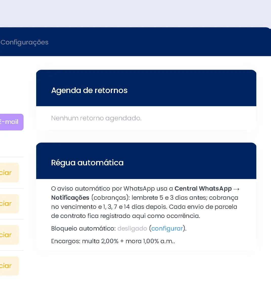 Régua automática e agenda de retornos na cobrança do crediário do ERPPro